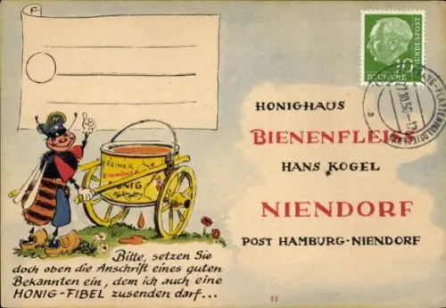 Ak Hamburg Niendorf, Reklame, Hans-Kogel-Honighaus Bienenfleiss, Biene, Honigtopf