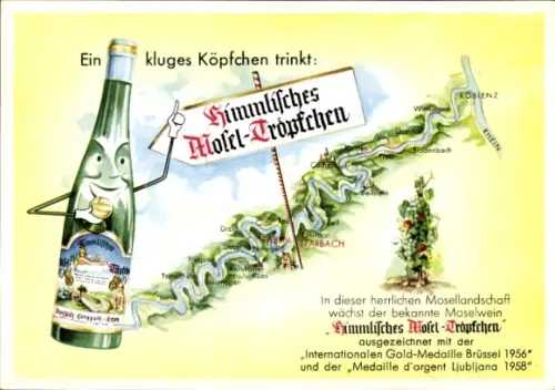 Ak Traben Trarbach Rheinland Pfalz, Ansicht der Mosel, Himmlisches Mosel Tröpfchen, F. W. Languth