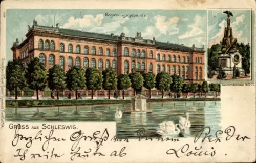 Litho Schleswig in Schleswig Holstein, Regierungsgebäude, Kanonendenkmal