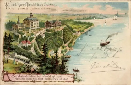 Litho Eutin in Ostholstein, Klimat. Kurort Holsteinische Schweiz, 3 Hotels, Dampfer