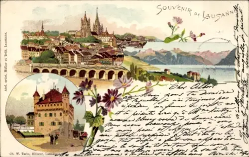 Litho Lausanne Kanton Waadt, Panorama, Château Saint-Maire