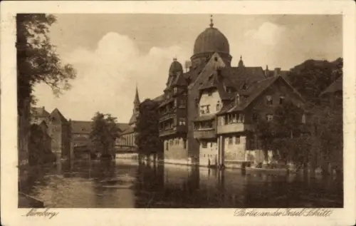 Judaika Ak Nürnberg in Mittelfranken Bayern, Pegnitz, Insel Schütt, Synagoge