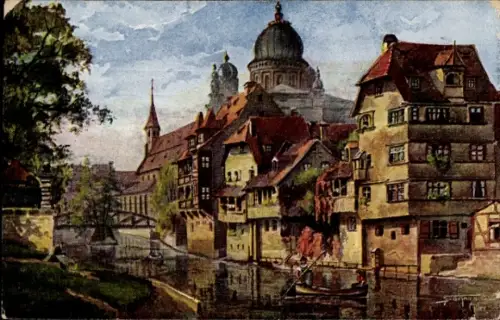 Künstler Ak Nürnberg, Insel Schütt, Synagoge