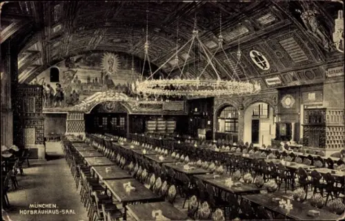 Ak München Bayern, Hofbräuhaus, großer Saal, Innenansicht