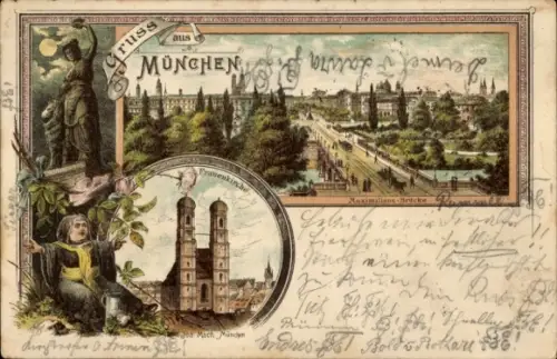 Litho München, Frauenkirche, Maximilians-Brücke
