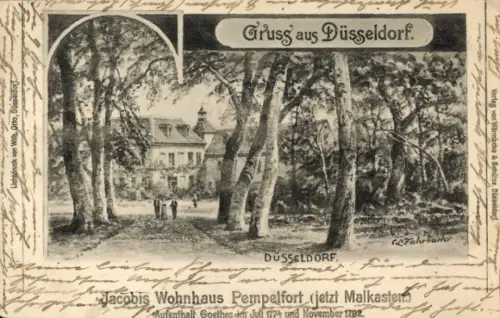 Ak Düsseldorf am Rhein, Gruss aus  Jacobis Wohnhaus Pempelfort, Aufenthalt Goethes