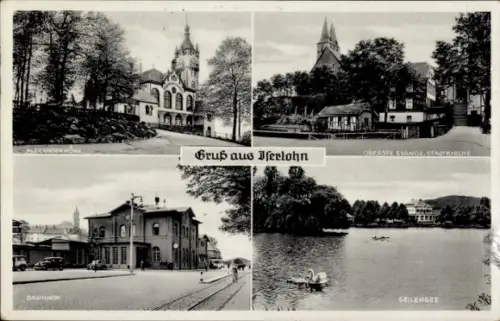 Ak Iserlohn im Märkischen Kreis, Alexanderhöhe, Gruß aus  Oberste Evanol-Stadtkirche, Bahnhof, Se