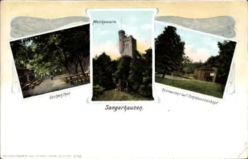 Ak Sangerhausen am Harz, Moltkewarte, Eschenthal,  Restaurant auf Schlösschenkopf