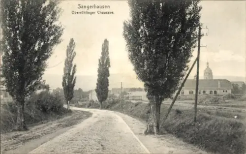 Ak Sangerhausen am Südharz,  Oberröhlinger Chaussee, Bäume, Straße, Gebäude