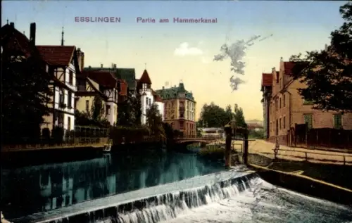 Ak Esslingen am Neckar,  Hammerkanal, Wasserfall, Häuser, Brücke