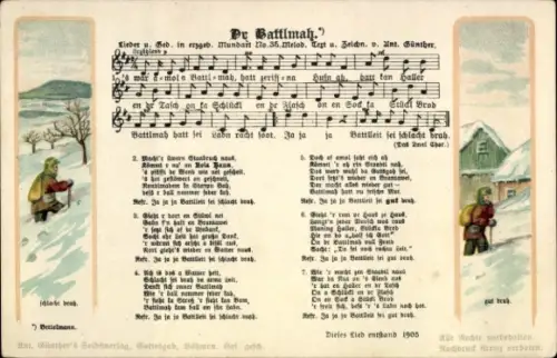 Lied Ak Günther, Anton, Dr Battlmah, Partitur, Wanderer im Schnee