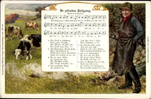 Lied Ak Wilhelm Vogel, Dr zefriedne Kiehgung, Kuhhirte, erzgebirgische Mundart