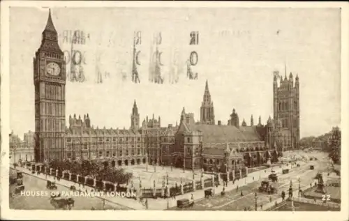 Ak Westminster London City, Houses of Parliament,  Big Ben, spätgotischer Stil