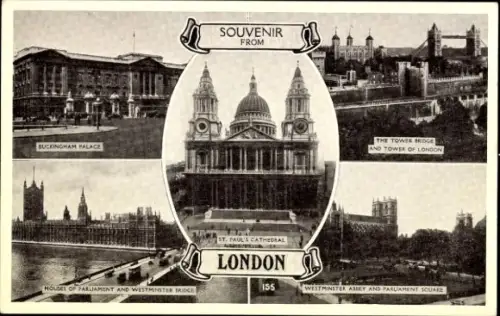 Ak London England, Buckingham Palace, St. Paul's Cathedral, Houses of Parliament, Tower Bridge, L