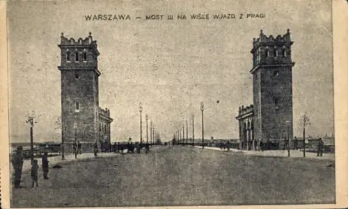 Ak Warszawa Warschau Polen, Warschauer Brücke, zwei Türme, Straßenansicht,  