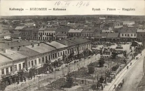 Ak Kolomyja Ukraine, Luftbild vom Ringplatz