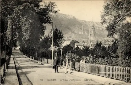 Ak Mende Lozère,  Allée Piencourt, Straße, Bäume, Menschen