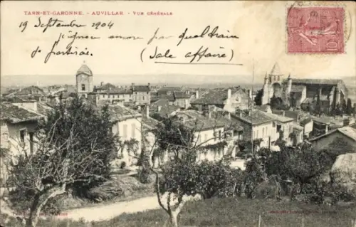 Ak Auvillar Tarn et Garonne, Stadtansicht, Bäume, Kirche, Poststempel, Datum 19. September 1904