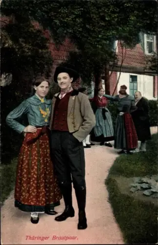 Ak Thüringer Brautpaar in Tracht
