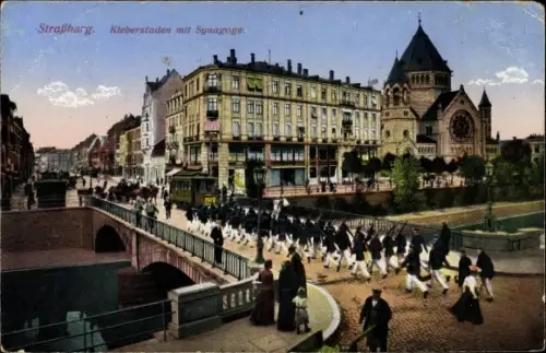 Judaika Ak Strasbourg Straßburg Elsass Bas Rhin, Kleberstaden, Synagoge, Soldatenkompanie