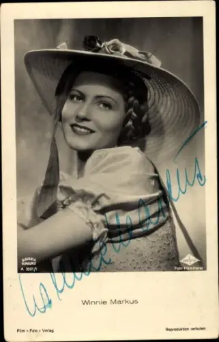 Ak Schauspielerin Winnie Markus, Portrait mit Sonnenhut, Wien Film