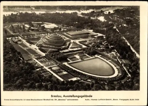 Ak Wrocław Breslau Schlesien, Ausstellungsgelände, Fliegeraufnahme