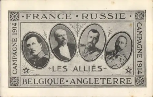 Ak Portraits der Alliierten des 1 WK, Belgien, Frankreich, Russland, England