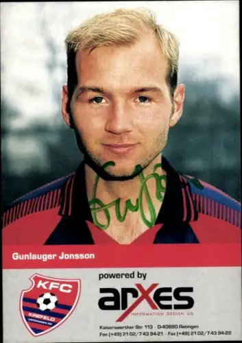 Autogrammkarte Fußballer Gunlauger Jonsson, KFC Uerdingen 05, Autogramm