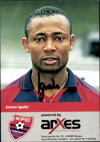 Autogrammkarte Fußballer James Igwilo, KFC Uerdingen 05, Autogramm