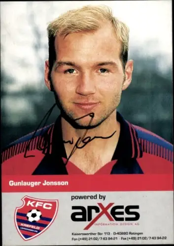 Autogrammkarte Fußballer Gunlauger Jonsson, KFC Uerdingen 05, Autogramm