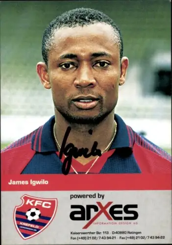 Autogrammkarte Fußballer James Igwilo, KFC Uerdingen 05, Autogramm