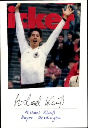 Zeitungsausschnitt Fußballer Michael Klauß auf dem Feld, KFC Uerdingen 05, Autogramm