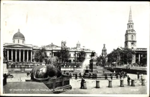Ak Westminster London City, Trafalgar Square, National Gallery, St. Martin-in-the-Fields, Löwe, B