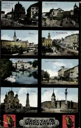 Ak Warszawa Warschau Polen, Verschiedene Ansichten von  darunter Kirchen, Plätze, Straßen