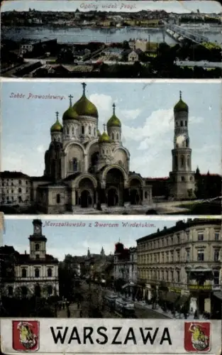 Ak Praga Warszawa Warschau Polen, Sobór Prawosławny, Ogólny widok Pragi, Marszałkowska z Dworcem 