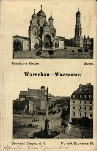 Ak Warszawa Warschau Polen, Russische Kirche, Denkmal Siegmund III, Pomnik Zygmunta III, Warschau