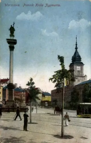 Ak Warszawa Warschau Polen,  Denkmal König Sigismund, Stadtansicht,  