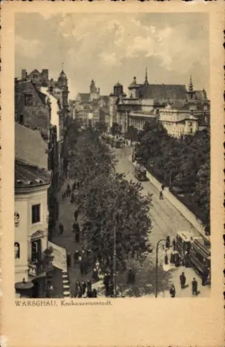 Ak Warszawa Warschau Polen,  Krakauervorstadt, Straßenansicht, Menschen, Straßenbahn