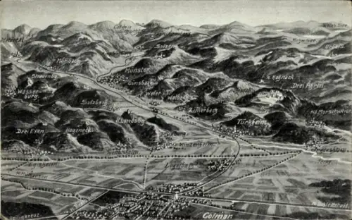Landkarten Ak Münstertal Alsace Haut Rhin, Panorama