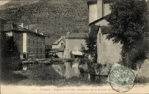 Ak Florac Lozère, Flusslandschaft, Häuser am Wasser, Fluss, Bäume, 