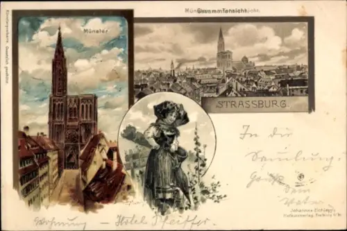 Litho Strasbourg Straßburg Elsass Bas Rhin, Münster, Panorama