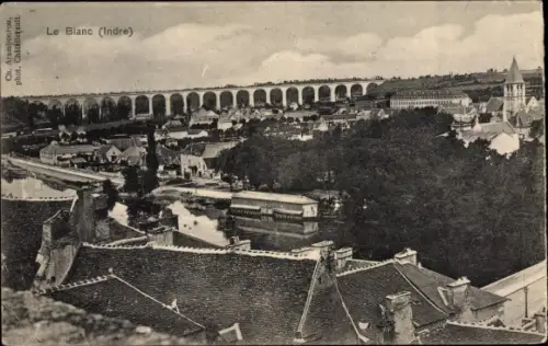 Ak Le Blanc Indre, Blick zum Viadukt, Übersicht