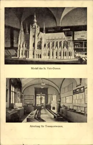 Ak Praha Prag Tschechien, Modell des St. Veit-Domes, Transportwesen, Technisches Museum
