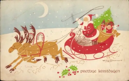 Künstler Ak Schermele, W., Glückwunsch Weihnachten, Weihnachtsmann, Rentier