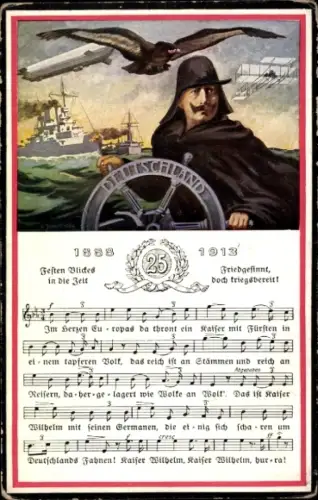 Lied Ak Kaiser Wilhelm II. als Steuermann, Kaiserliche Marine, I. WK, Zeppelin, Flugzeug