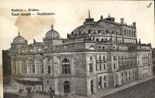 Ak Kraków Krakau Polen,  Stadttheater,  Architektur, schwarz-weiß Bild