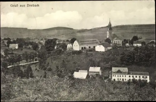 Ak Drebach im Erzgebirge Sachsen, Gesamtansicht, Kirche