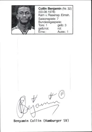 Autogrammkarte Fußballer Benyamin Collin, Hamburger SV, Autogramm