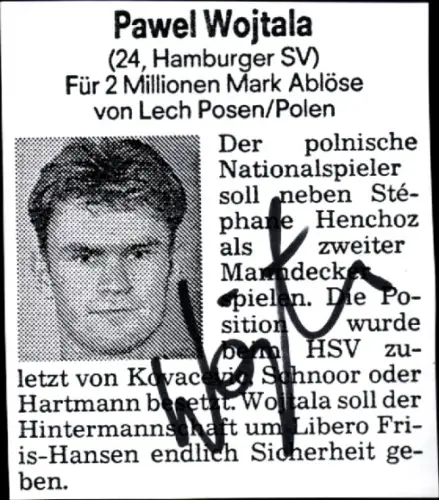 Autogramm Fußballer Pawel Wojtala, Hamburger SV, Portrait