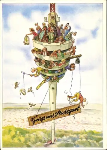 Künstler Ak Stuttgart, Besucher auf dem Fernsehturm